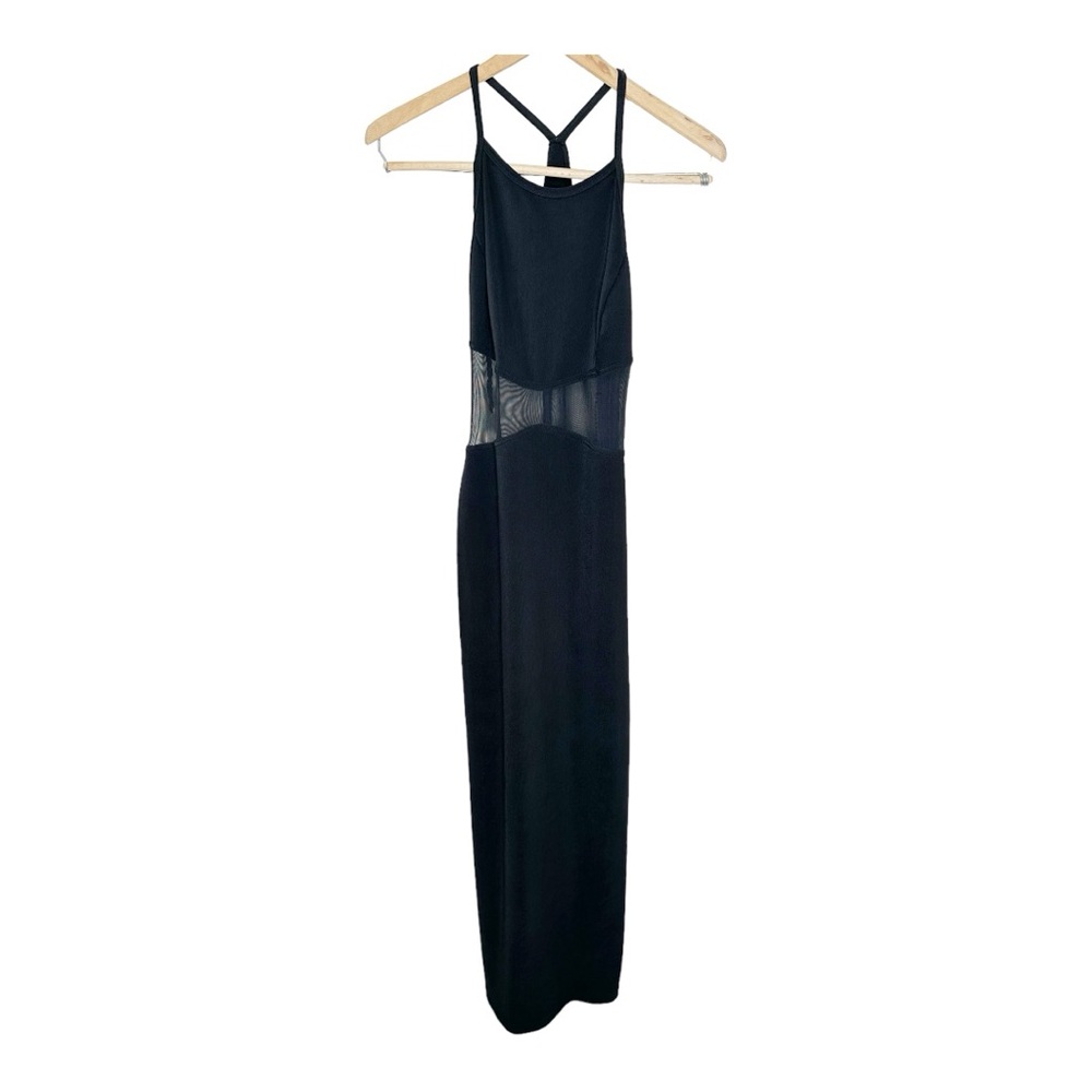 Vintage Y2K Rampage Stretchy Knit Maxi Dress Sheer Waist Halter Neckline Size 7